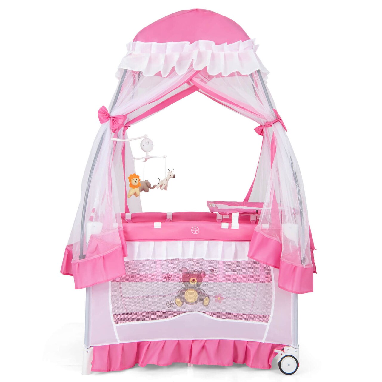Costway Portable Baby Playpen Crib Cradle Changing Pad Mosquito Net Toys with Bag